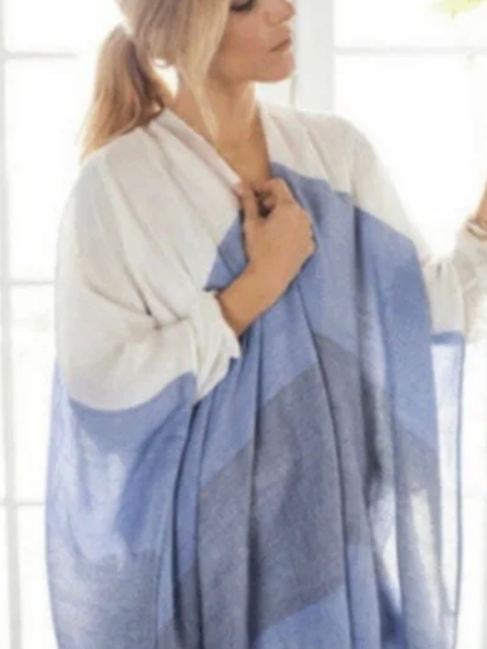 ANTHROPOLOGIE MER SEA Travel Wrap shawl poncho striped colour block blue OS